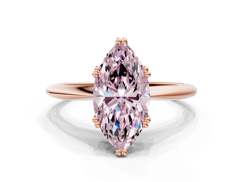 Rose gold Fancy Pink Marquise Cut Solitaire Diamond Ring with Six-Prong Setting and Classic Band