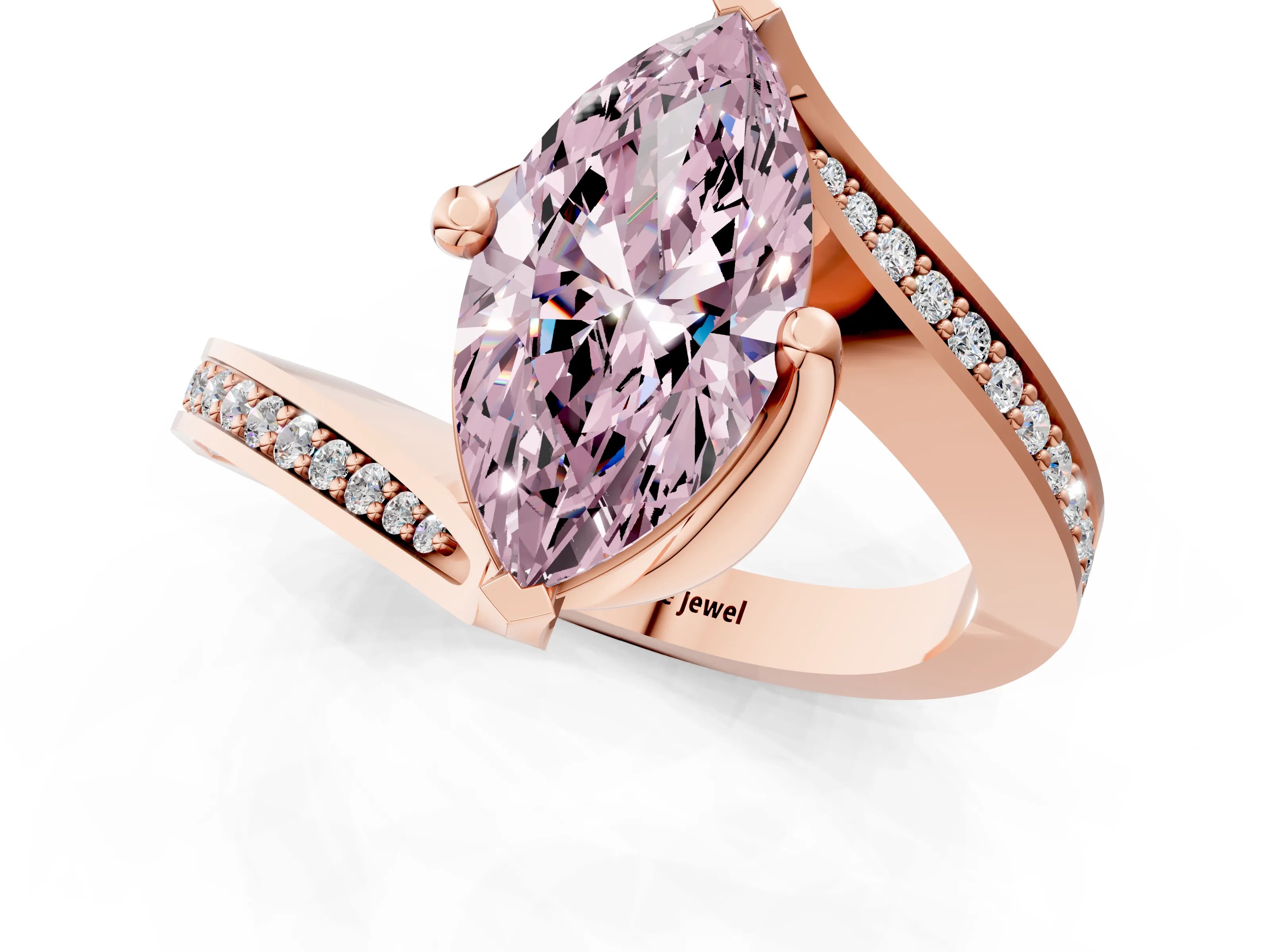 Rose gold Fancy Pink Marquise Cut Solitaire Diamond Twist Band with Pavé Setting and Four-Prong Setting_1