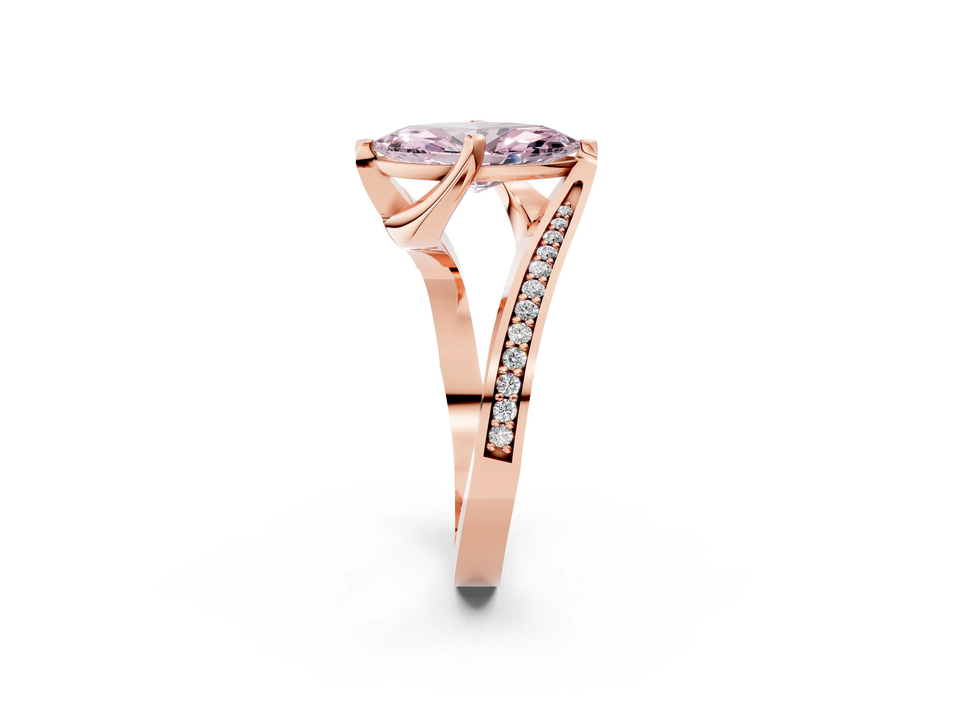 Rose gold Fancy Pink Marquise Cut Solitaire Diamond Twist Band with Pavé Setting and Four-Prong Setting_2
