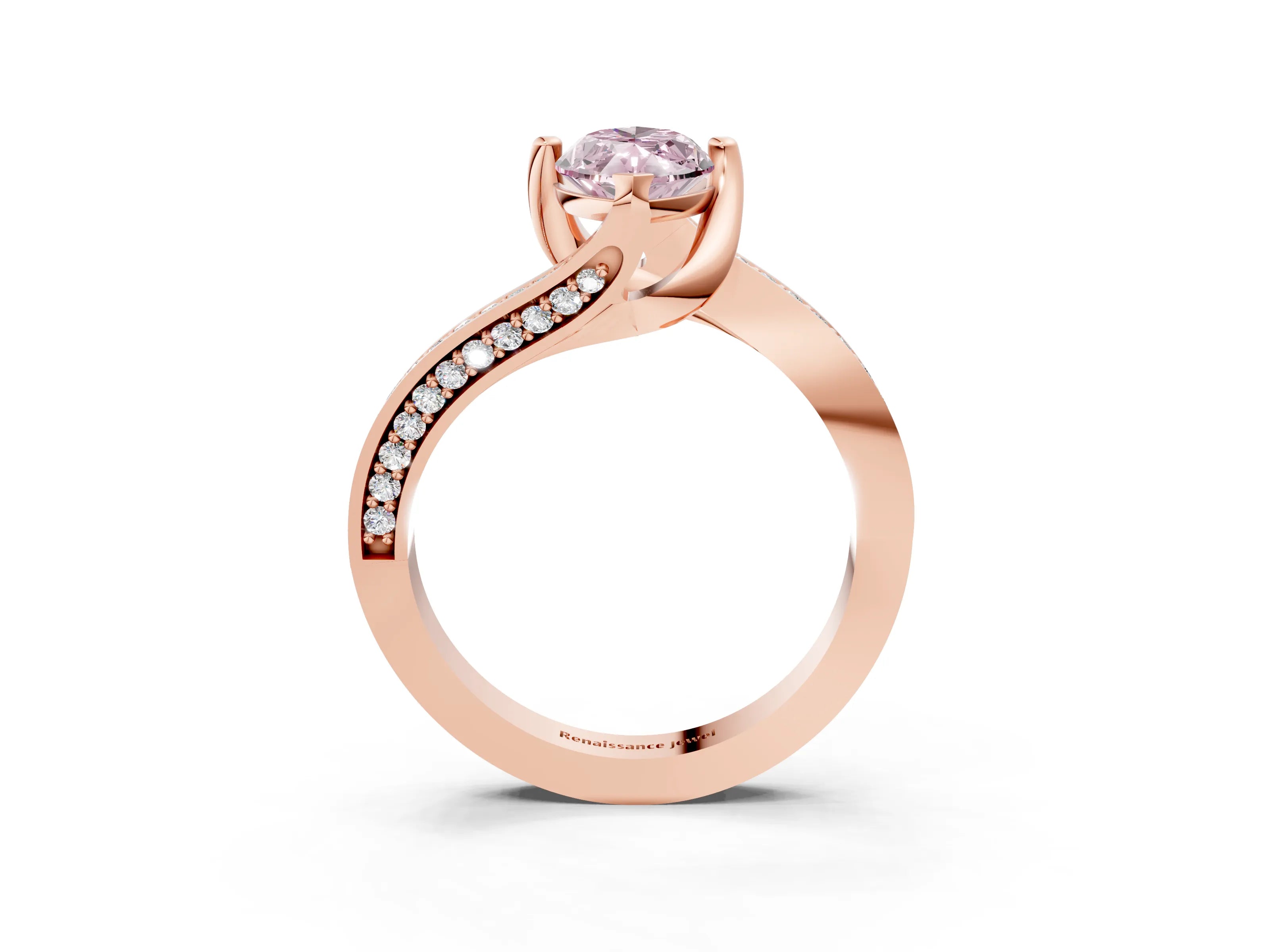 Rose gold Fancy Pink Marquise Cut Solitaire Diamond Twist Band with Pavé Setting and Four-Prong Setting_3