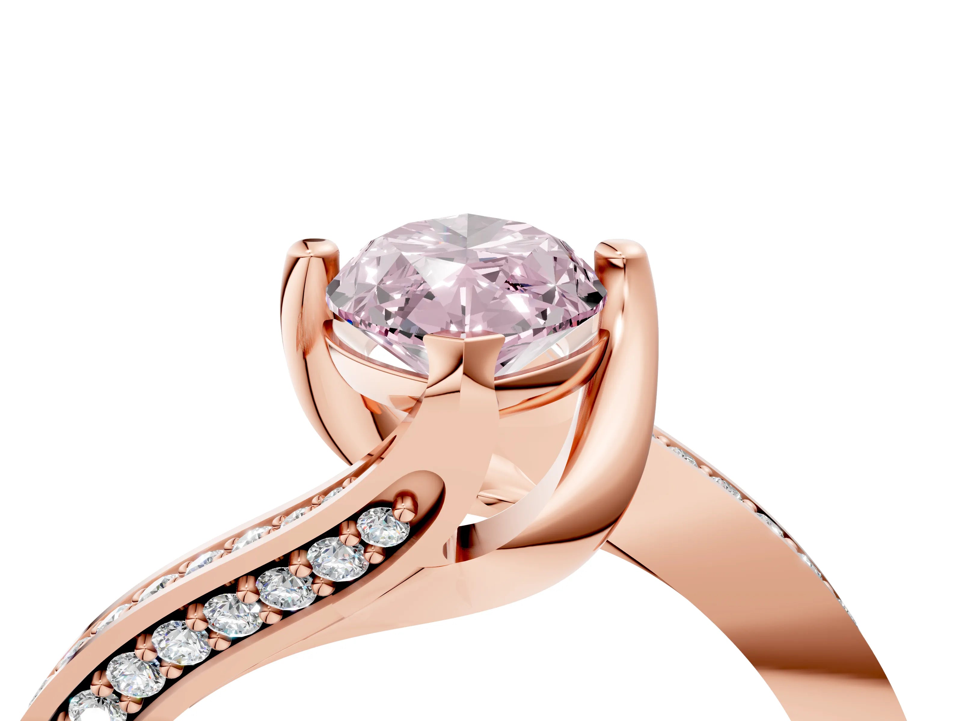 Rose gold Fancy Pink Marquise Cut Solitaire Diamond Twist Band with Pavé Setting and Four-Prong Setting_4
