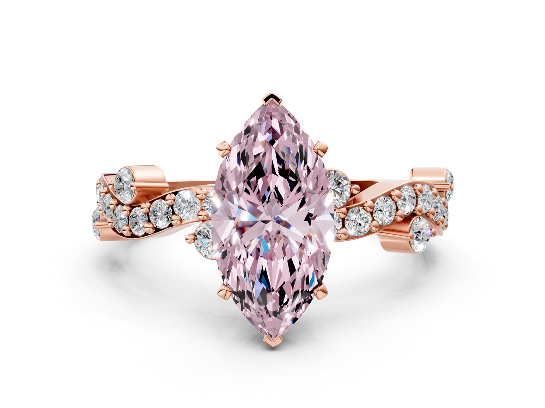Rose gold Fancy Pink Marquise  Cut Solitaire Diamond Twisted Band with Pave Setting_47