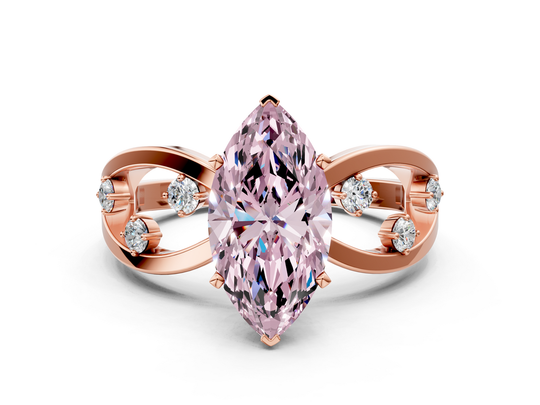 Rose gold Fancy Pink Marquise  Cut Solitaire Diamond with Side Stones on Criss-Cross Band and Four-Prong Setting_3