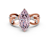 Rose gold Fancy Pink Marquise  Cut Solitaire Diamond with Side Stones on Criss-Cross Band and Four-Prong Setting_3