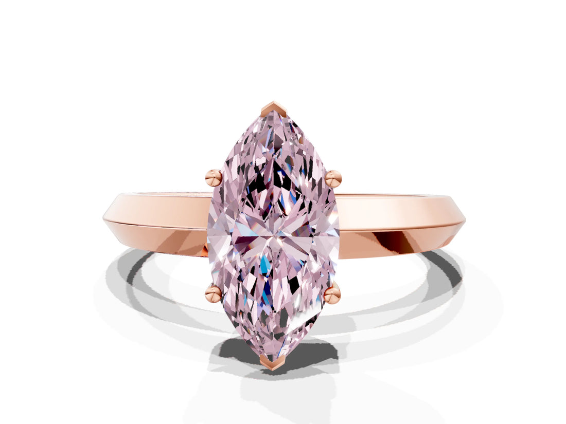 Rose gold Fancy Pink Marquise  Cut Solitaire Engagement Ring with Flat Band and Four-Prong Setting 1