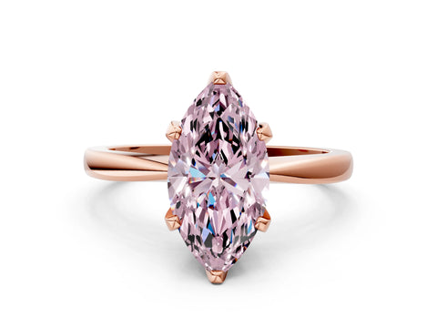 Rose gold Fancy Pink Marquise Cut Solitaire Engagement Ring with Six-Prong Setting and Tapered Band