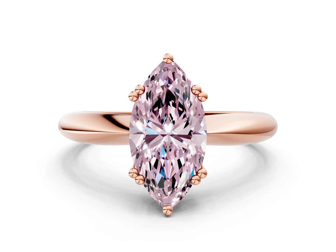 Rose gold Fancy Pink Marquise  Cut Solitaire Engagement Ring with Tapered Band and Four-Prong Setting 1