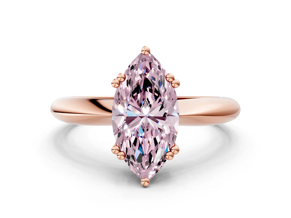 Rose gold Fancy Pink Marquise  Cut Solitaire Engagement Ring with Tapered Band and Four-Prong Setting