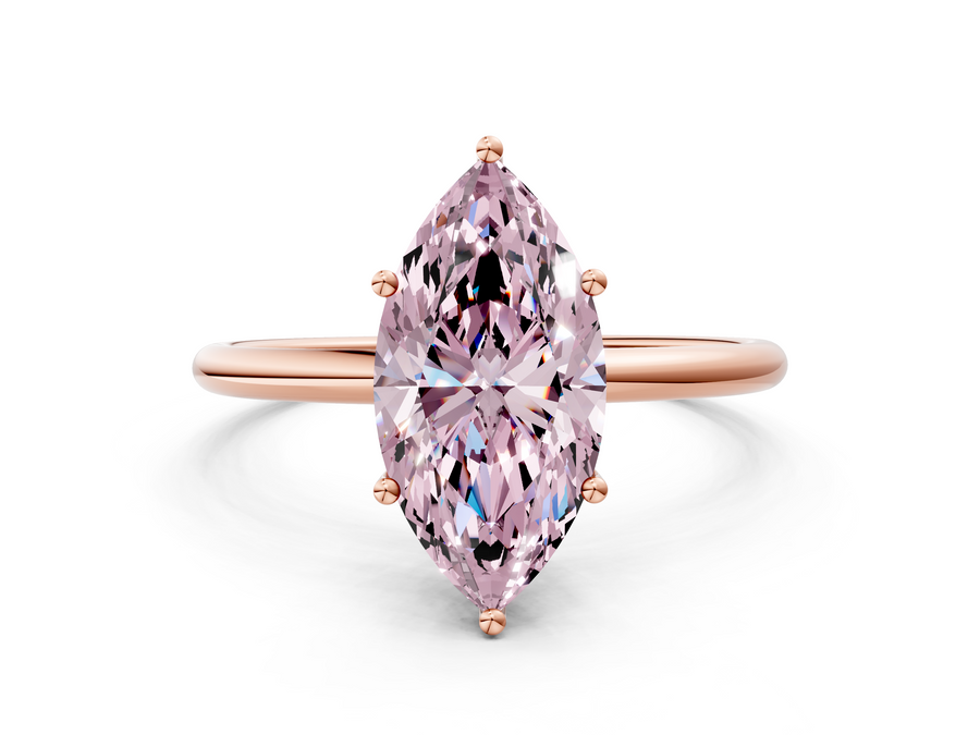Rose gold Fancy Pink Marquise  Cut Solitaire Engagement Ring with Thin Band and Four-Prong Setting