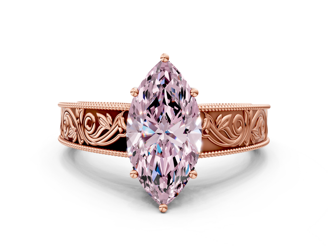 Rose gold Fancy Pink Marquise  Cut Solitaire Engraved Band with Four-Prong Setting_61