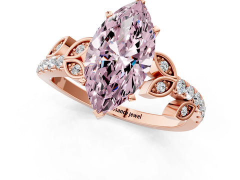 Rose gold Fancy Pink Marquise Cut Solitaire Leaf-Inspired Diamond Ring with Pavé Band and Four-Prong Setting_1