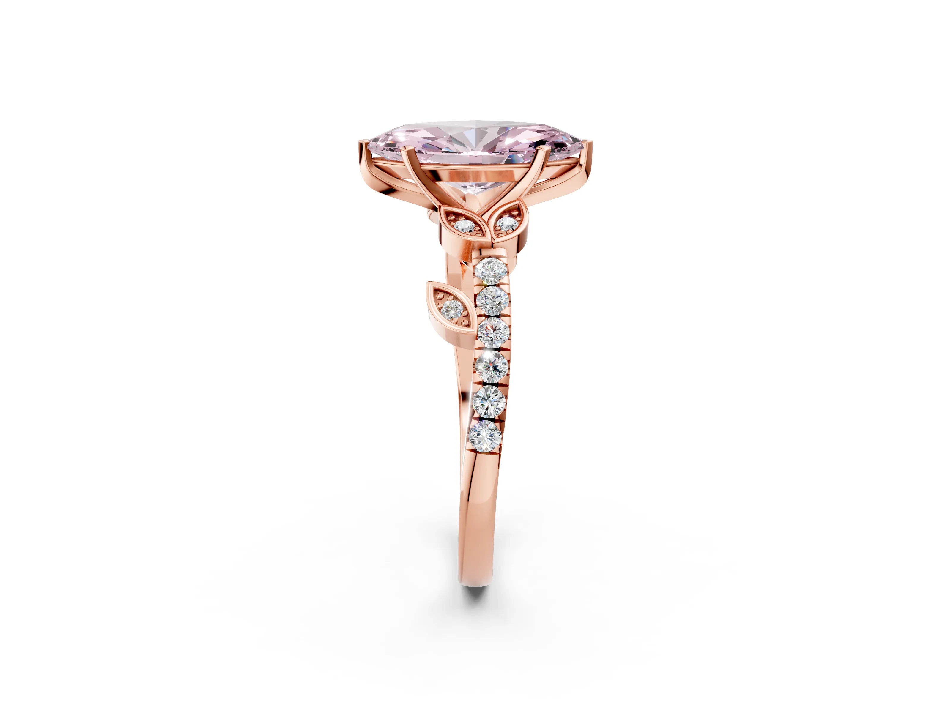 Rose gold Fancy Pink Marquise Cut Solitaire Leaf-Inspired Diamond Ring with Pavé Band and Four-Prong Setting_2