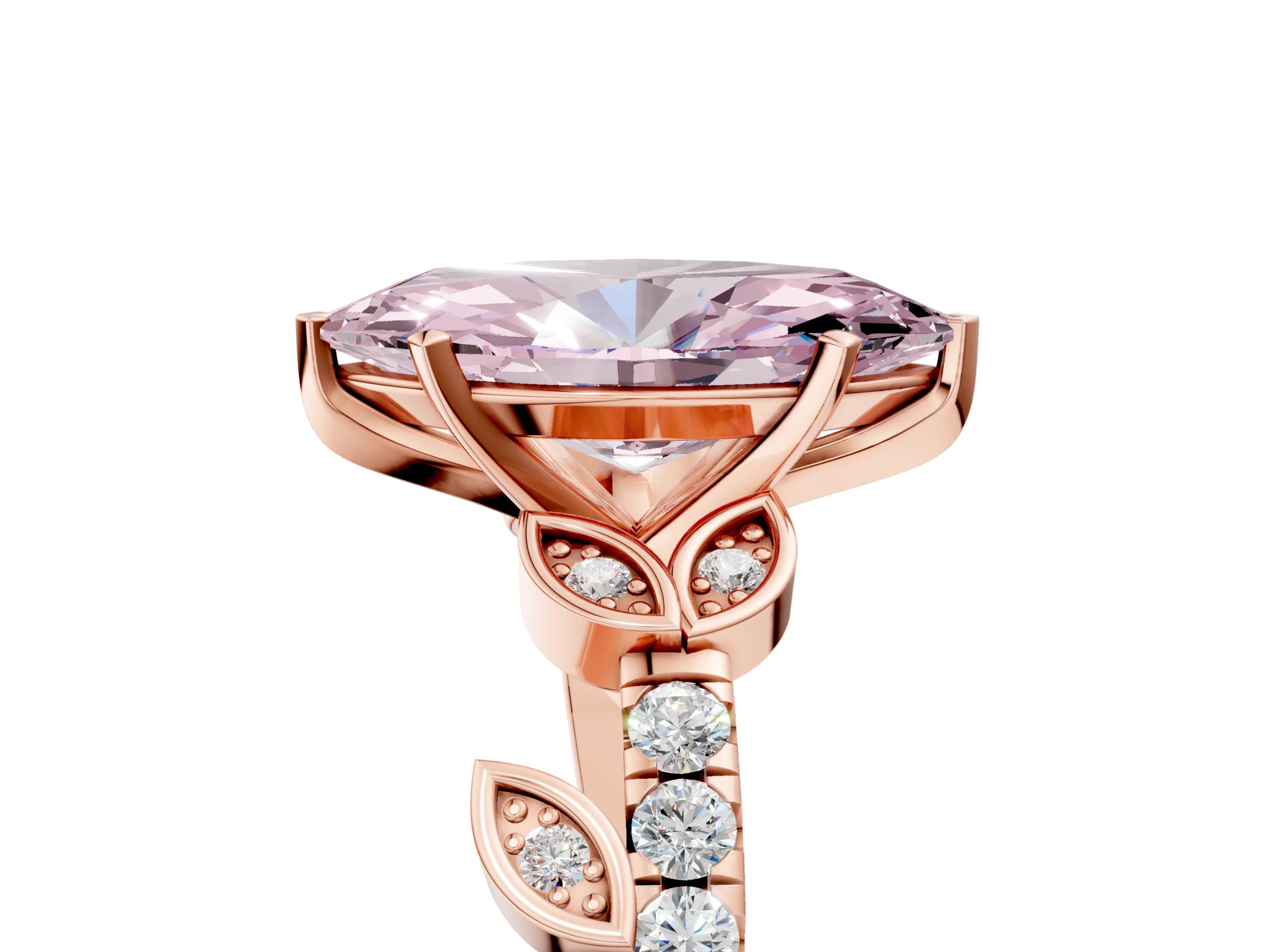 Rose gold Fancy Pink Marquise Cut Solitaire Leaf-Inspired Diamond Ring with Pavé Band and Four-Prong Setting_5