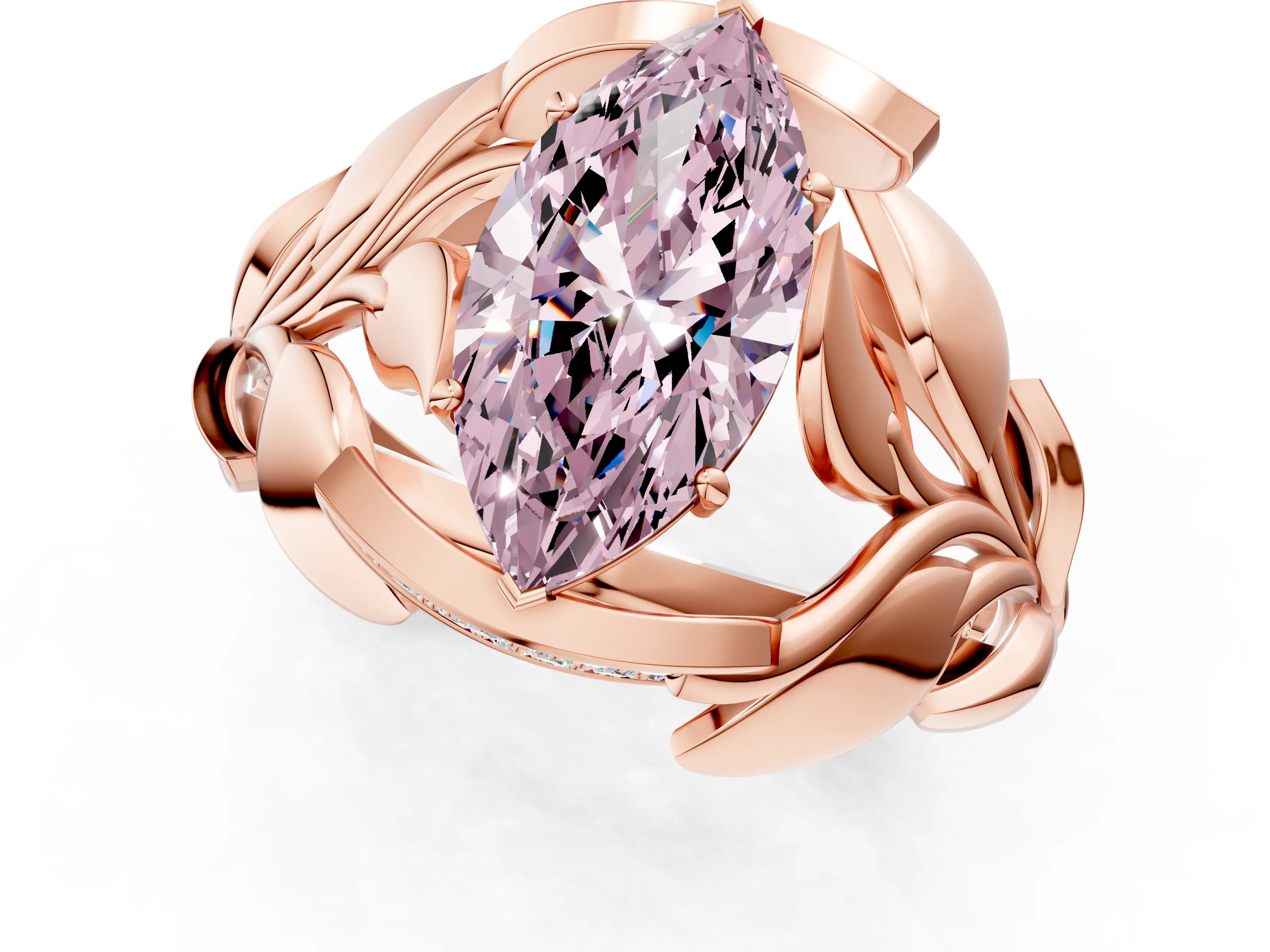Rose gold Fancy Pink Marquise Cut Solitaire Leaf-Inspired Engagement Ring with Prong Setting_1