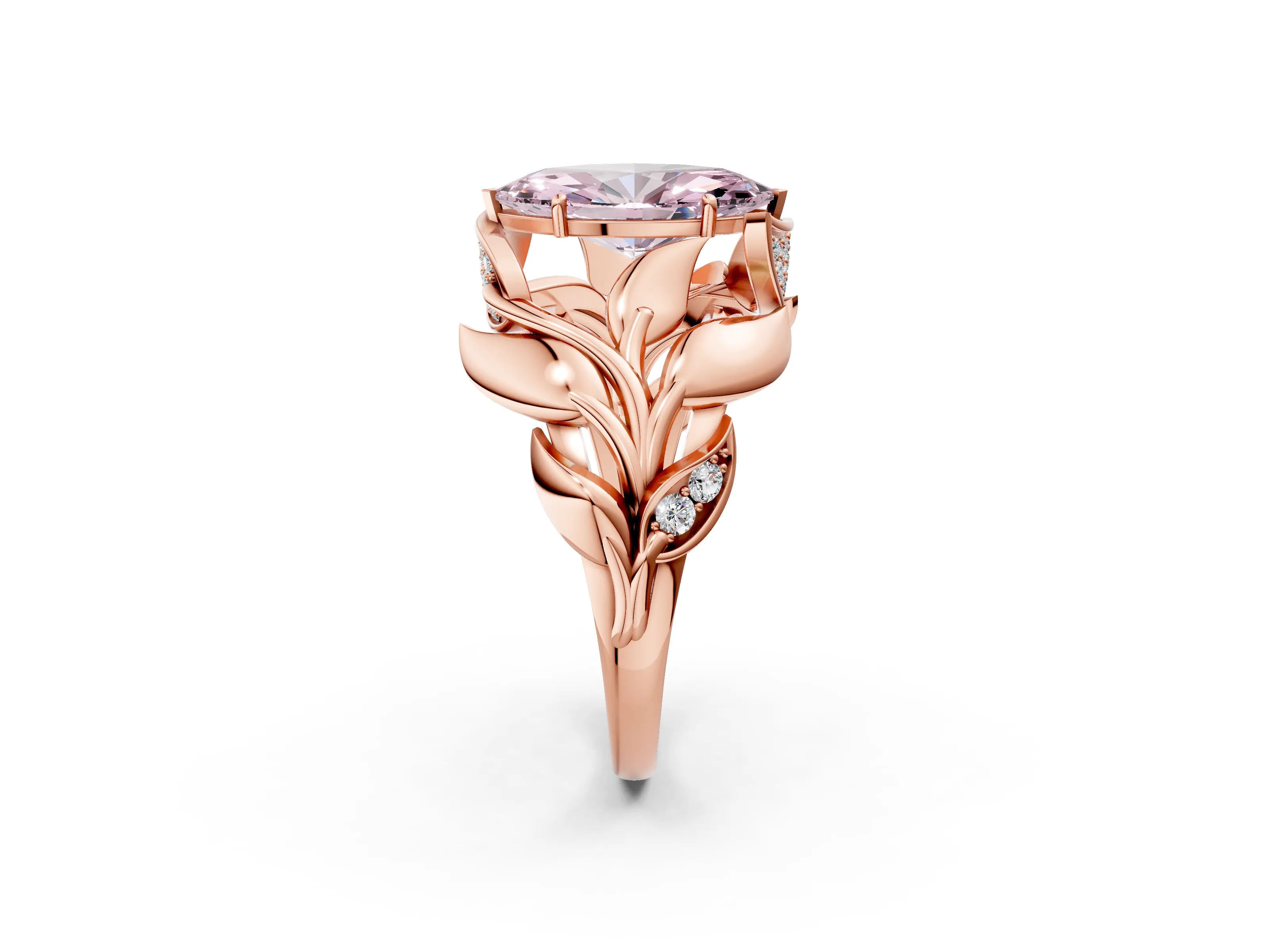 Rose gold Fancy Pink Marquise Cut Solitaire Leaf-Inspired Engagement Ring with Prong Setting_2
