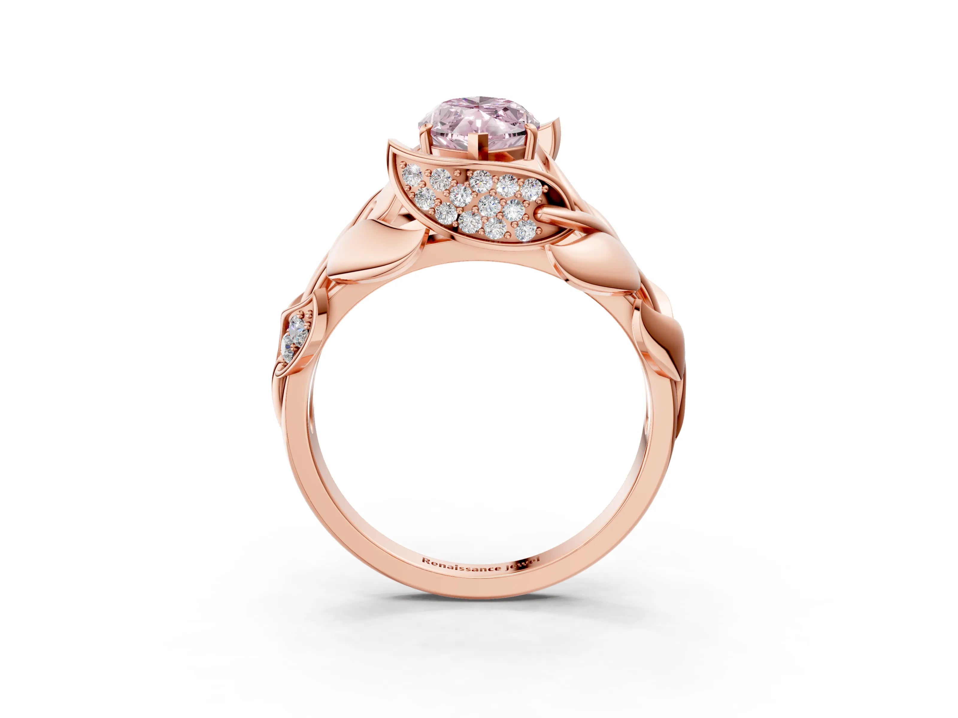 Rose gold Fancy Pink Marquise Cut Solitaire Leaf-Inspired Engagement Ring with Prong Setting_3