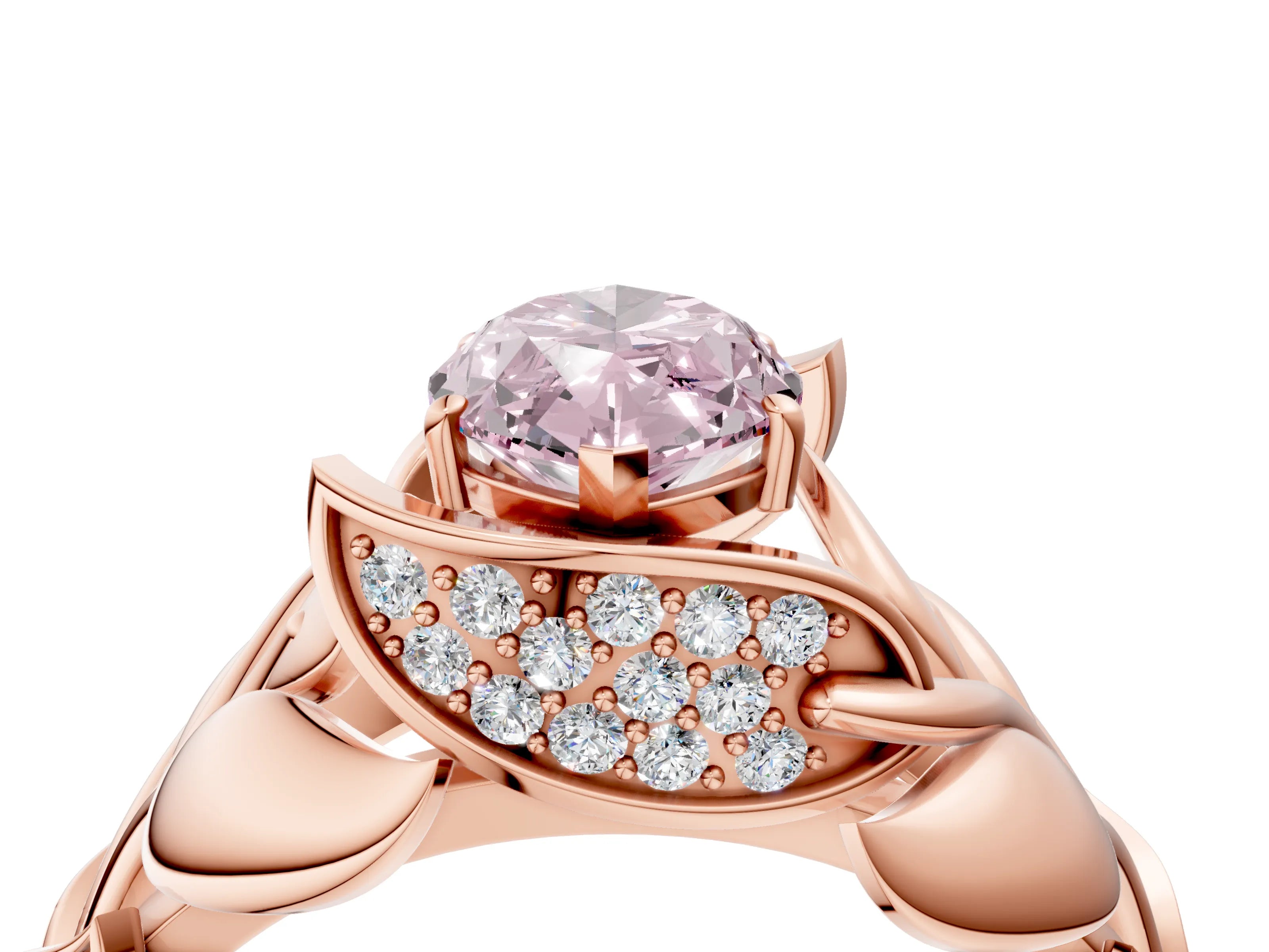 Rose gold Fancy Pink Marquise Cut Solitaire Leaf-Inspired Engagement Ring with Prong Setting_4