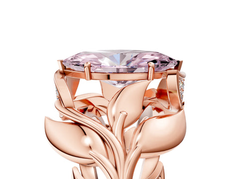 Rose gold Fancy Pink Marquise Cut Solitaire Leaf-Inspired Engagement Ring with Prong Setting_5