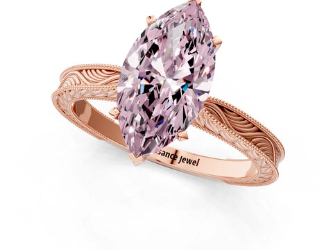 Rose gold Fancy Pink Marquise Cut Solitaire Milgrain Engraved Band with Four-Prong Setting_1