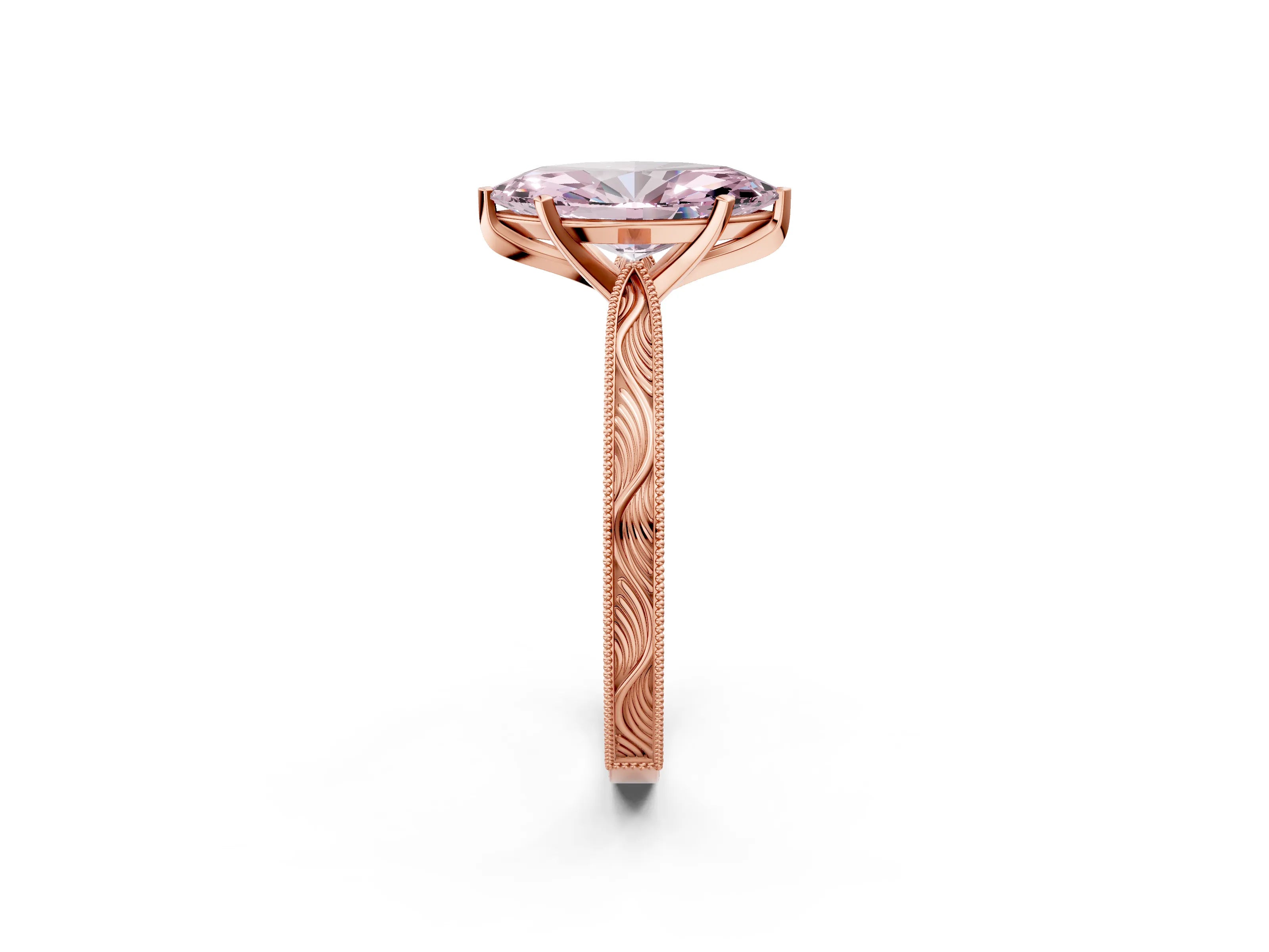 Rose gold Fancy Pink Marquise Cut Solitaire Milgrain Engraved Band with Four-Prong Setting_2