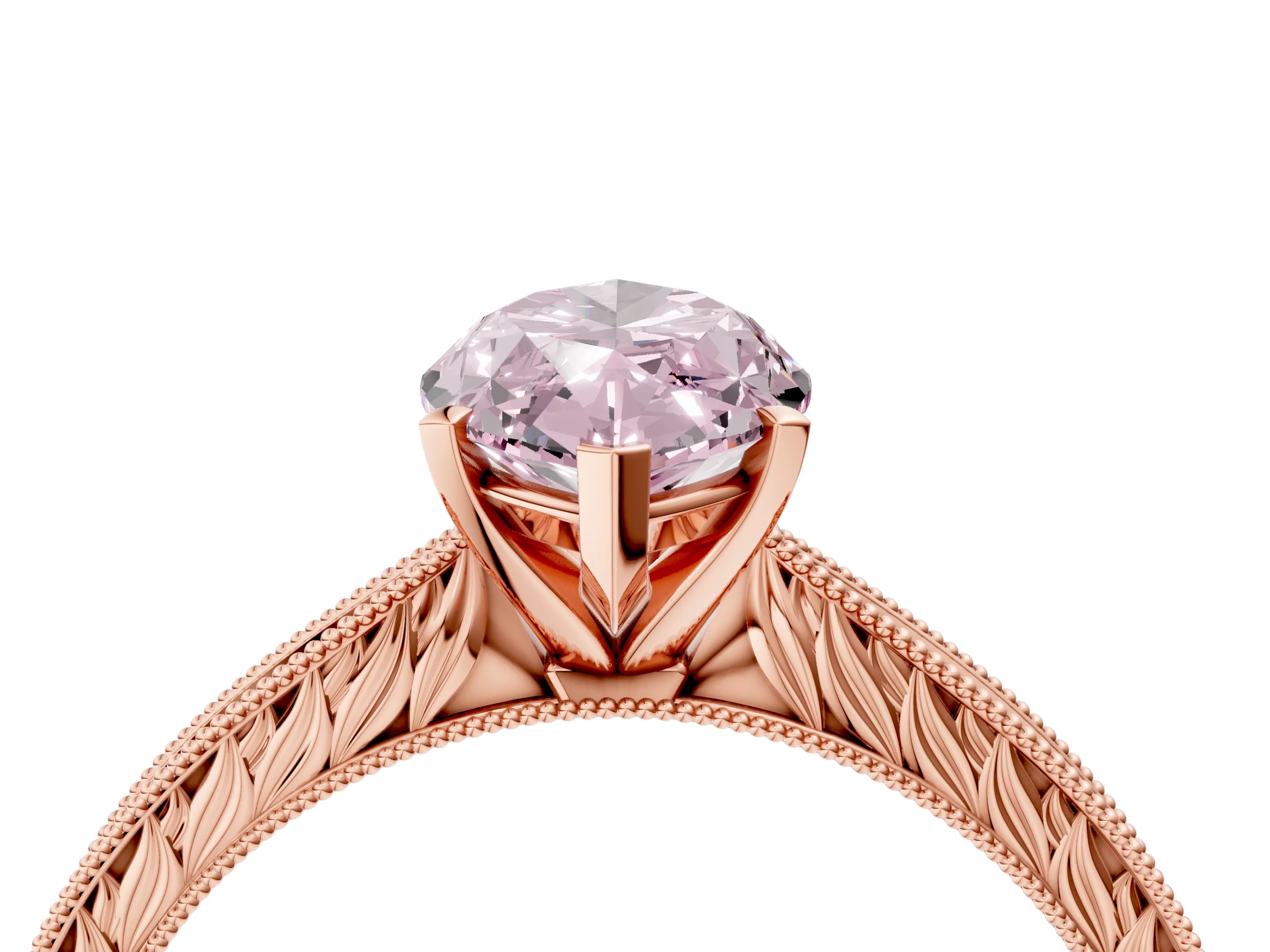 Rose gold Fancy Pink Marquise Cut Solitaire Milgrain Engraved Band with Four-Prong Setting_4