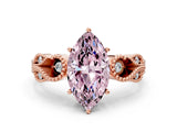 Rose gold Fancy Pink Marquise Cut Solitaire Milgrain Leaf Band with Prong Setting