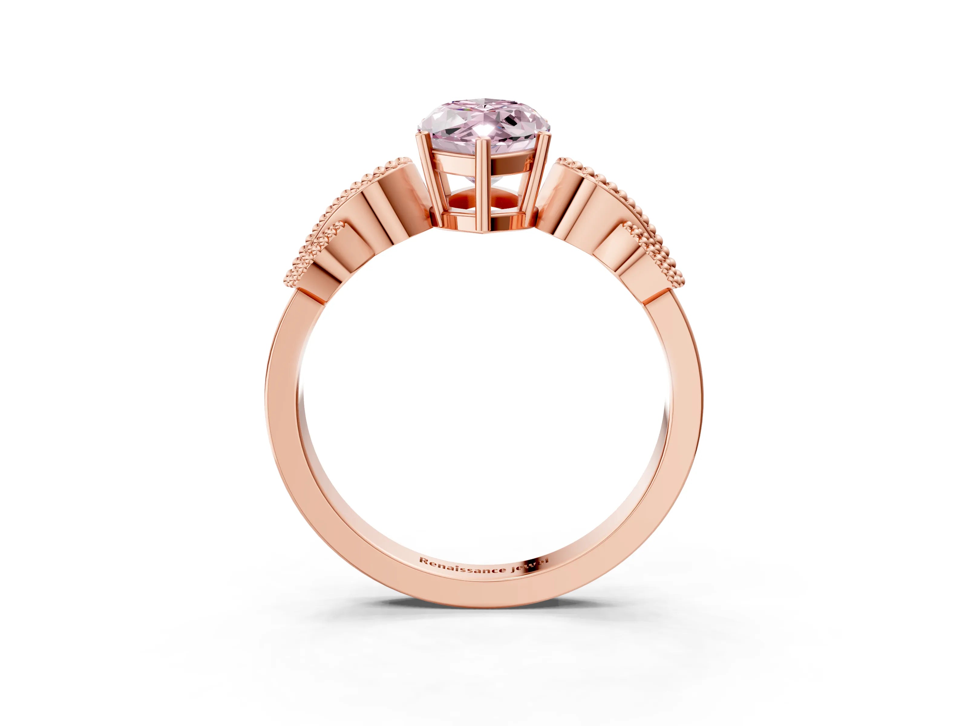 Rose gold Fancy Pink Marquise Cut Solitaire Milgrain Leaf Band with Prong Setting_3