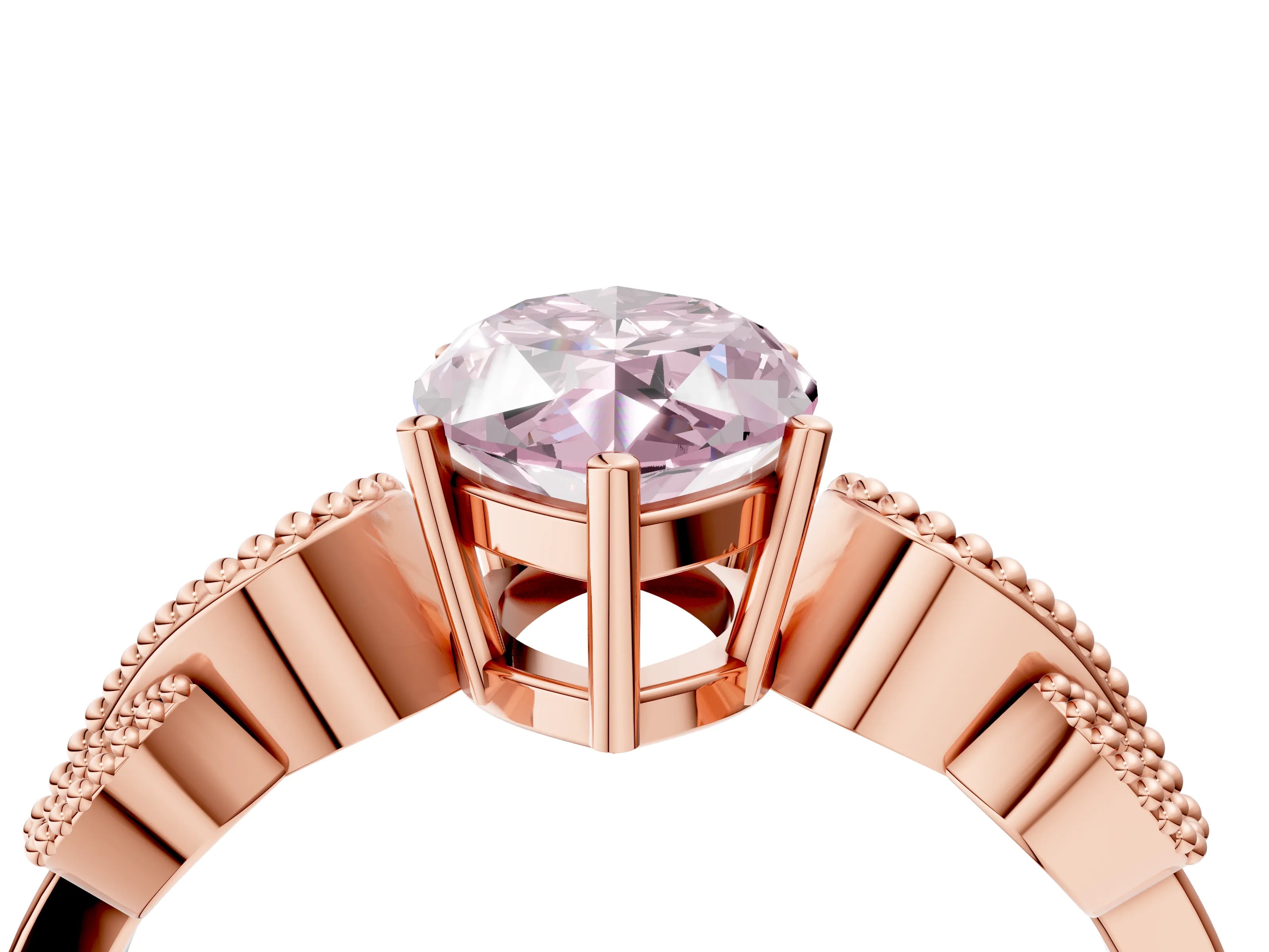 Rose gold Fancy Pink Marquise Cut Solitaire Milgrain Leaf Band with Prong Setting_4