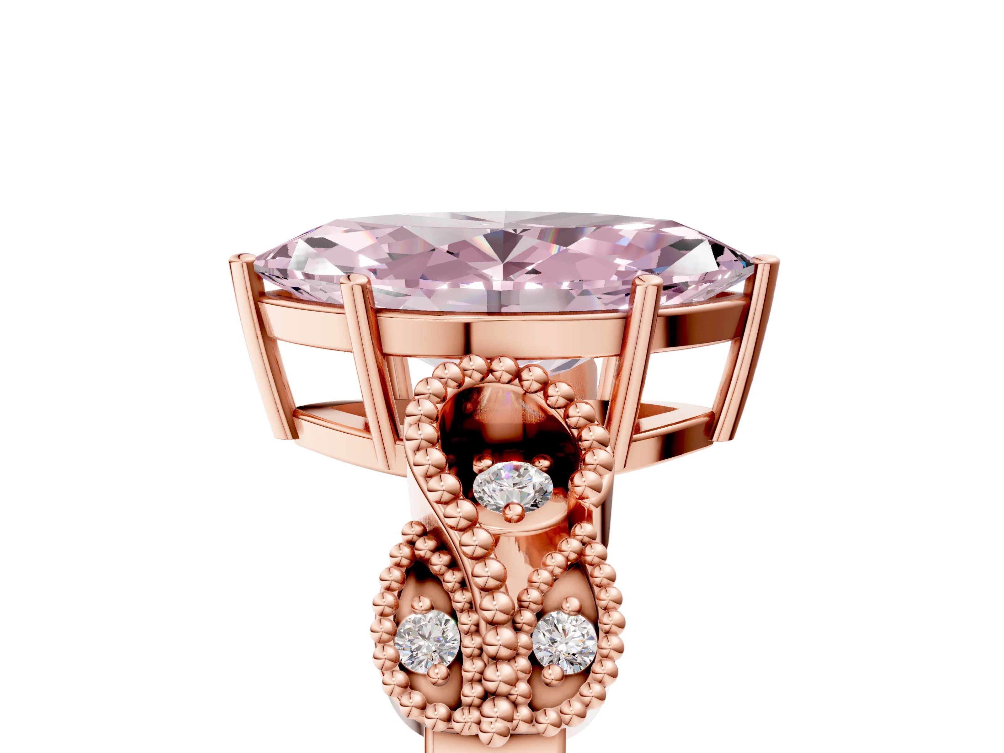 Rose gold Fancy Pink Marquise Cut Solitaire Milgrain Leaf Band with Prong Setting_5