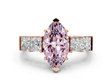 Rose gold Fancy Pink Marquise Cut Solitaire Princess Side Stone Engraved Band Prong Setting Ring