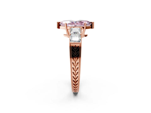 Rose gold Fancy Pink Marquise Cut Solitaire Princess Side Stone Engraved Band Prong Setting Ring_2