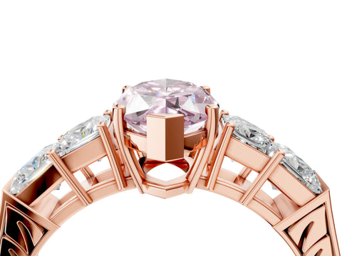 Rose gold Fancy Pink Marquise Cut Solitaire Princess Side Stone Engraved Band Prong Setting Ring_4