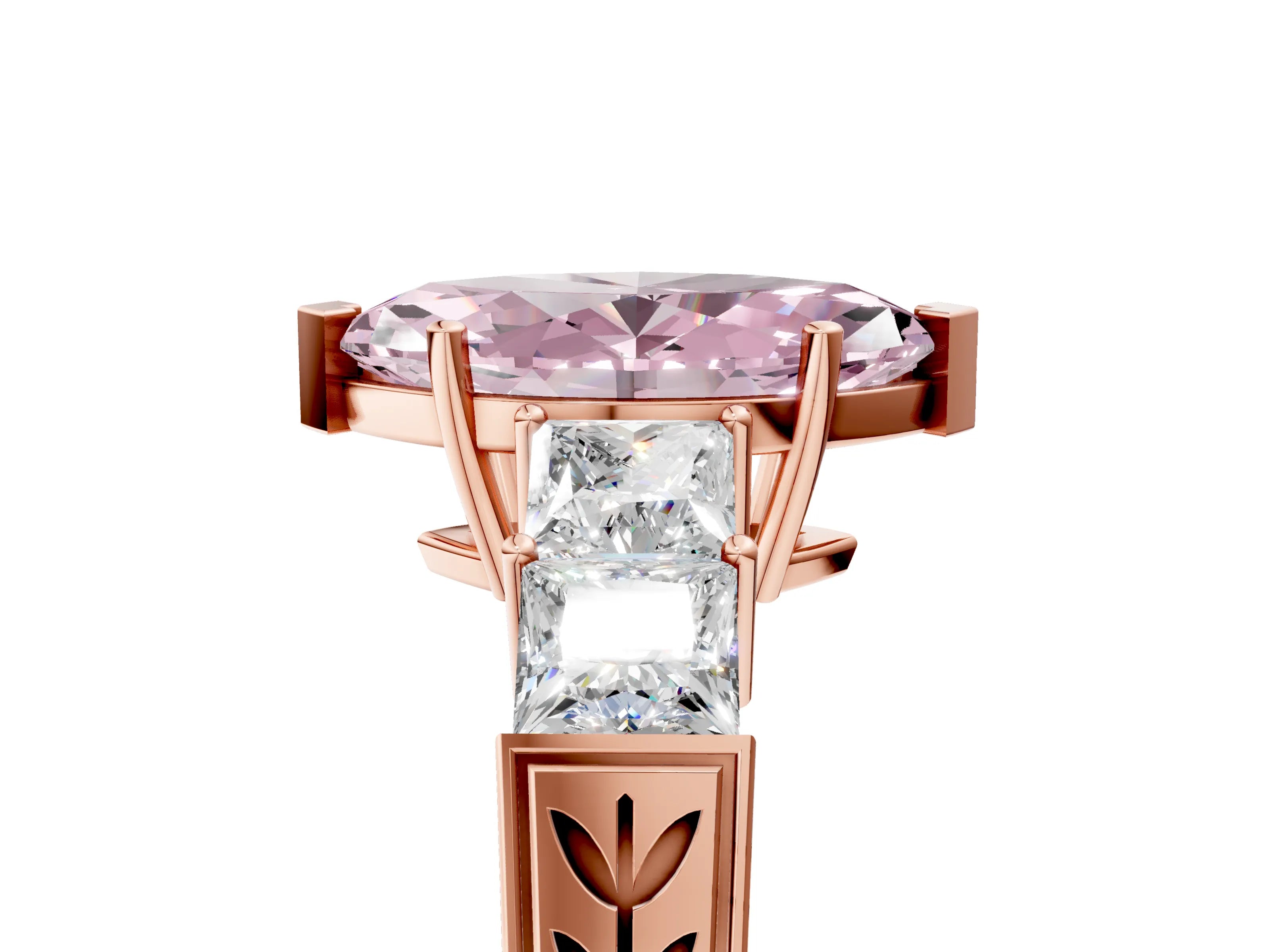 Rose gold Fancy Pink Marquise Cut Solitaire Princess Side Stone Engraved Band Prong Setting Ring_5