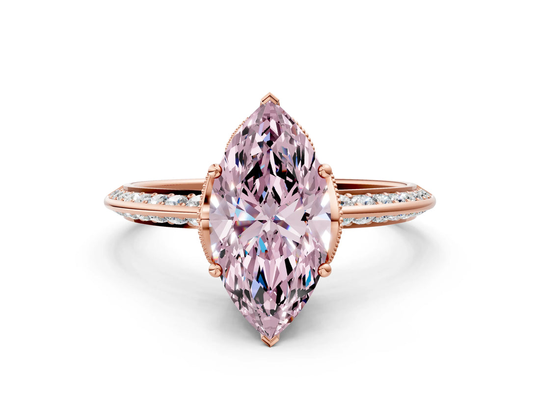 Rose gold Fancy Pink Marquise Cut Solitaire Split Shank Pave Diamond Engagement Ring with Four-Prong Setting_24