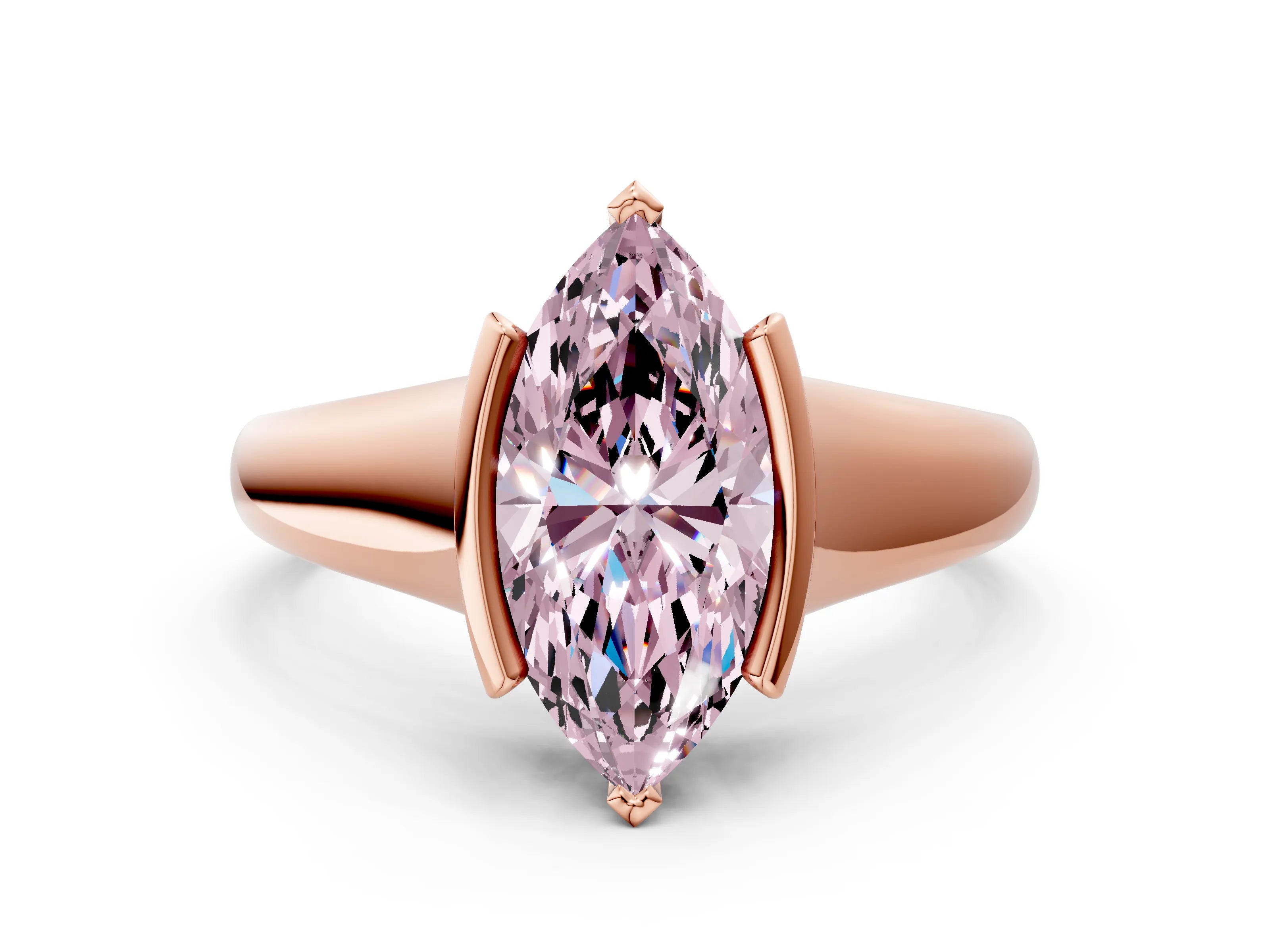 Rose gold Fancy Pink Marquise Cut Solitaire Tension Set Diamond Ring with Split Shank Band