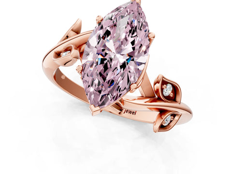 Rose gold Fancy Pink Marquise Cut Solitaire Twist Engagement Ring with Leaf Accents and Prong Setting_13