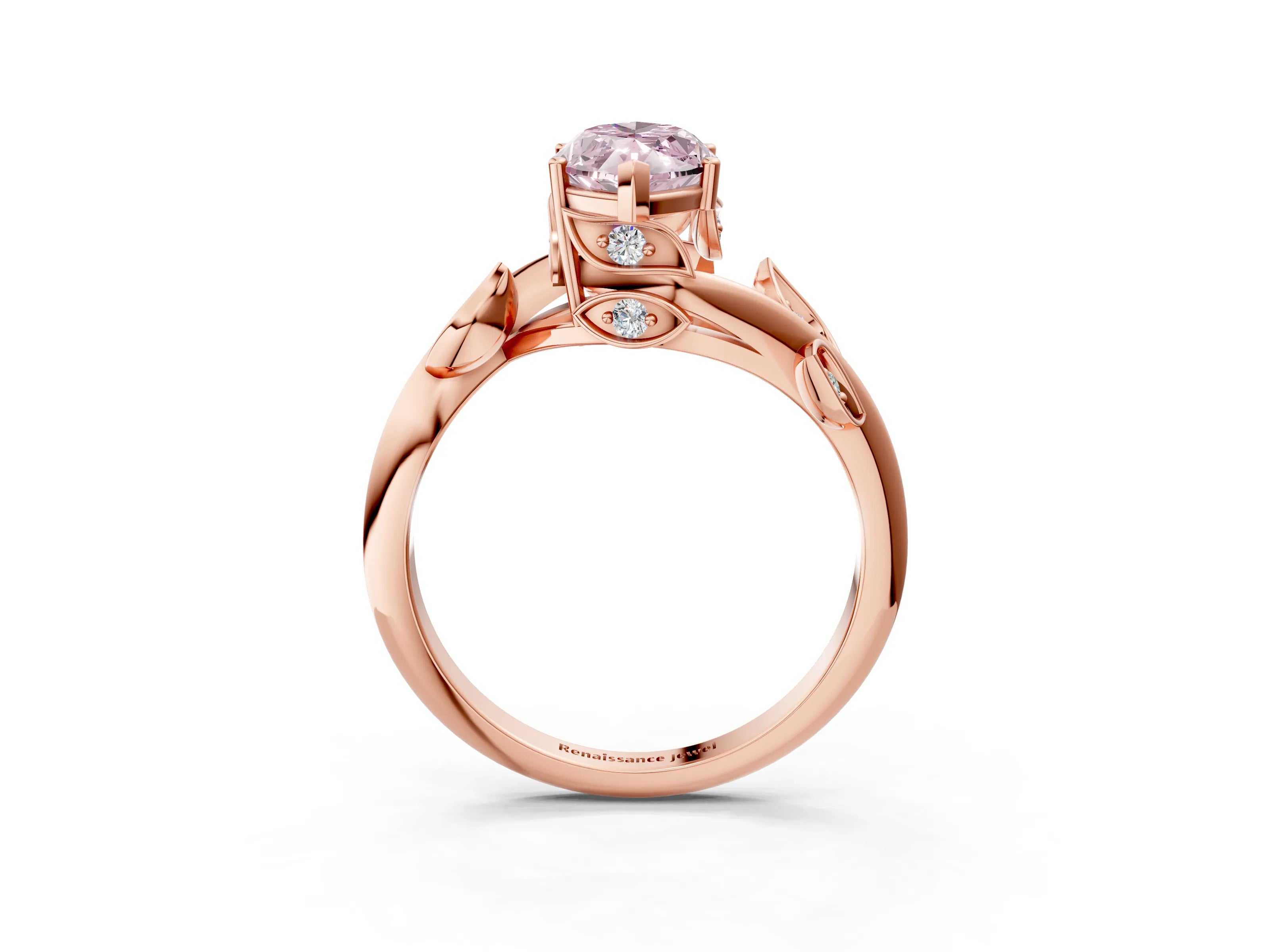 Rose gold Fancy Pink Marquise Cut Solitaire Twist Engagement Ring with Leaf Accents and Prong Setting_15