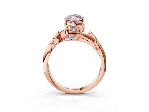 Rose gold Fancy Pink Marquise Cut Solitaire Twist Engagement Ring with Leaf Accents and Prong Setting_3