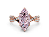 Rose gold Fancy Pink Marquise Cut Solitaire Twist Pave Diamond Engagement Ring with Prong Setting