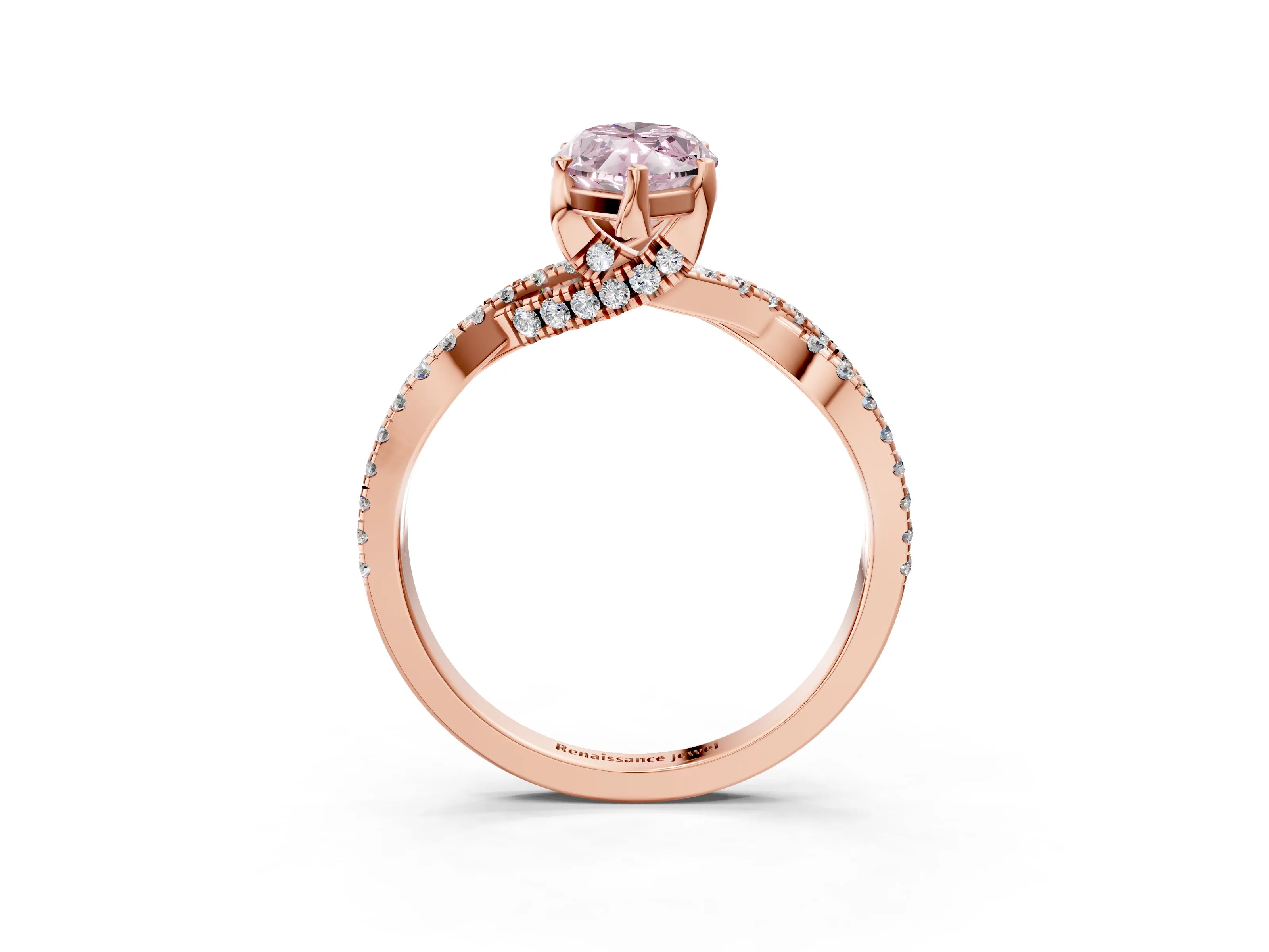Rose gold Fancy Pink Marquise Cut Solitaire Twist Pave Diamond Engagement Ring with Prong Setting_3