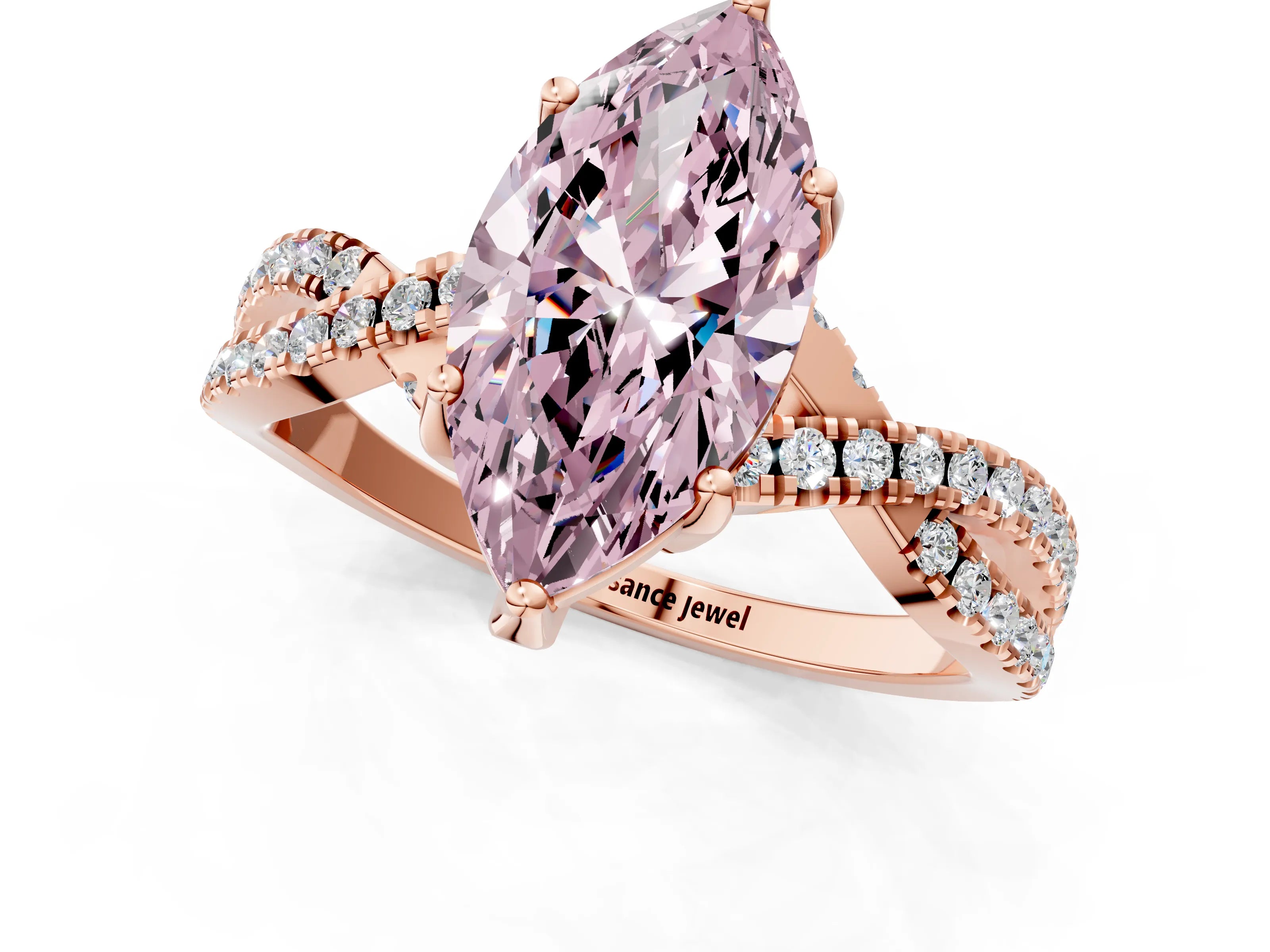 Rose gold Fancy Pink Marquise Cut Solitaire Twist Pave Diamond Engagement Ring with Prong Setting_37