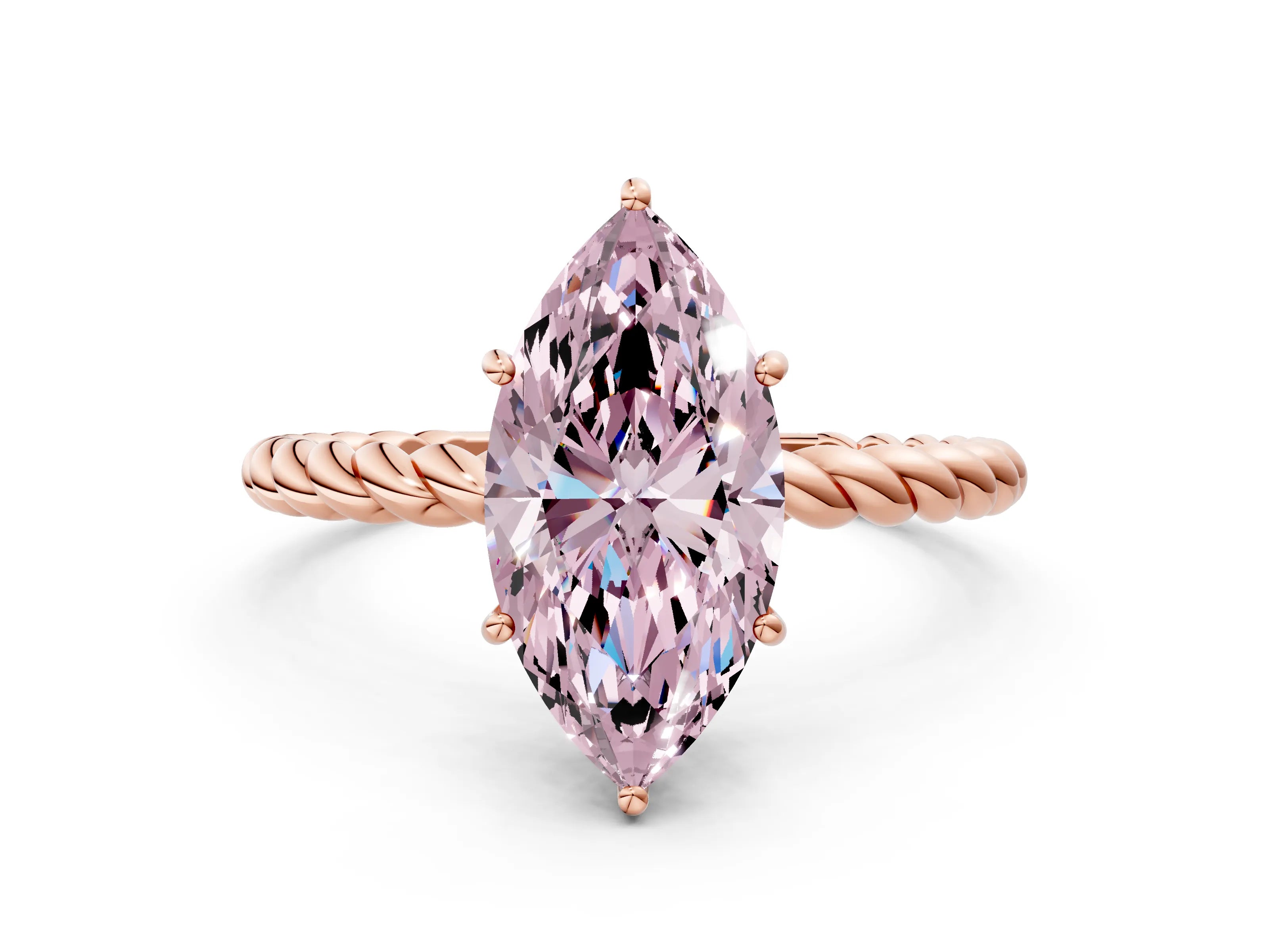 Rose gold Fancy Pink Marquise Cut Solitaire Twisted Band 4-Prong Ring