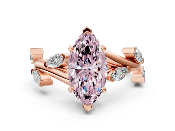 Rose gold Fancy Pink Marquise Cut Solitaire Twisted Band Marquise Accent Prong Setting Ring