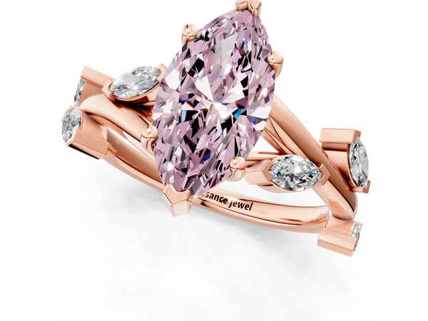 Rose gold Fancy Pink Marquise Cut Solitaire Twisted Band Marquise Accent Prong Setting Ring