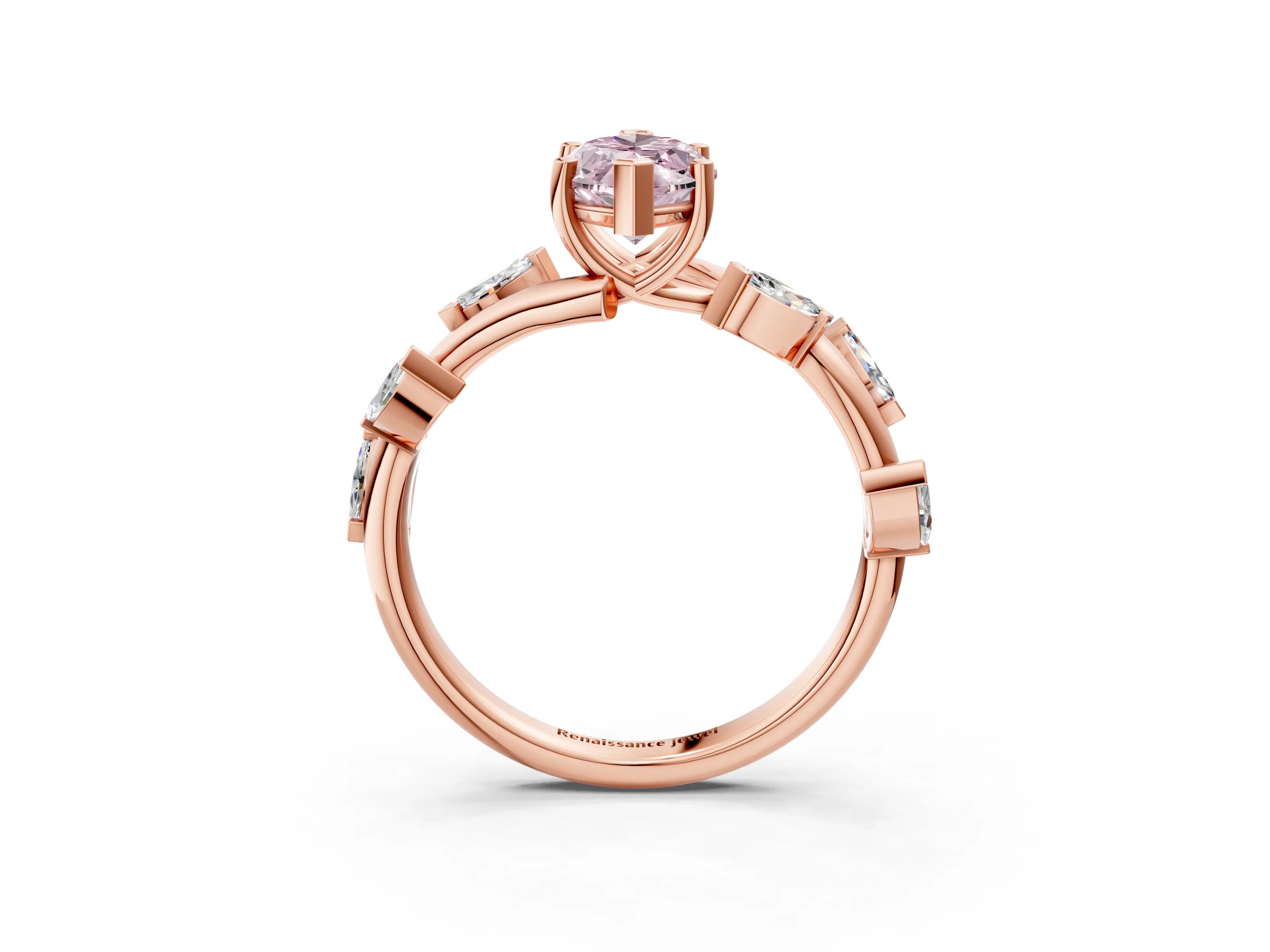 Rose gold Fancy Pink Marquise Cut Solitaire Twisted Band Marquise Accent Prong Setting Ring_3