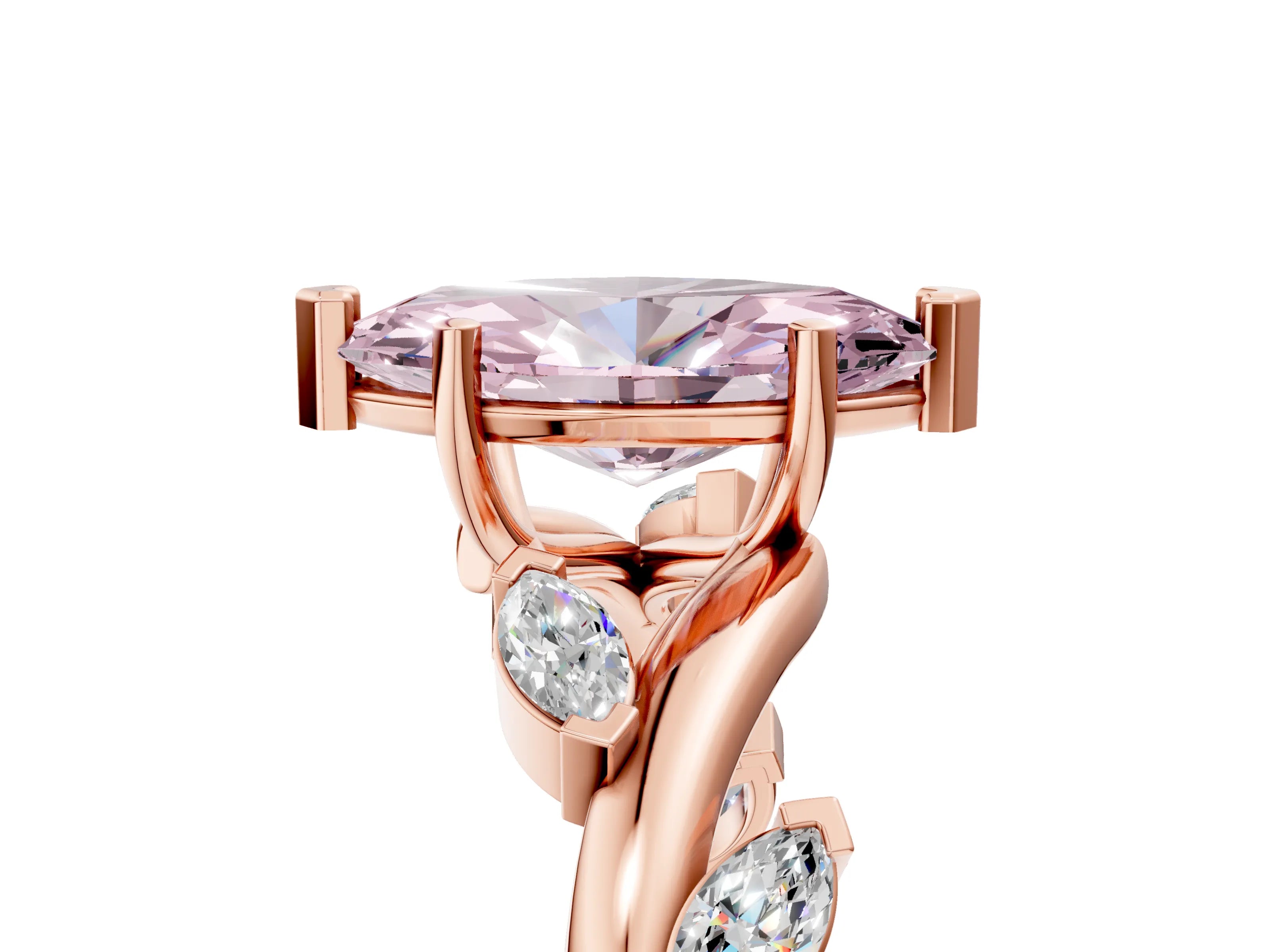 Rose gold Fancy Pink Marquise Cut Solitaire Twisted Band Marquise Accent Prong Setting Ring_5