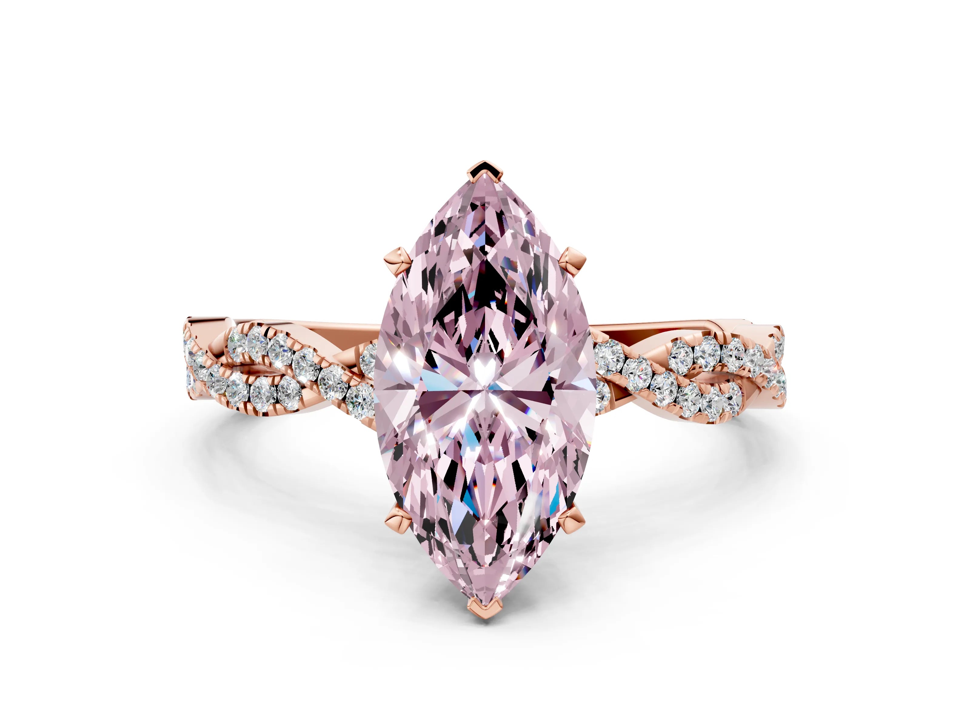 Rose gold Fancy Pink Marquise Cut Solitaire Twisted Pave Band with Four-Prong Setting_3
