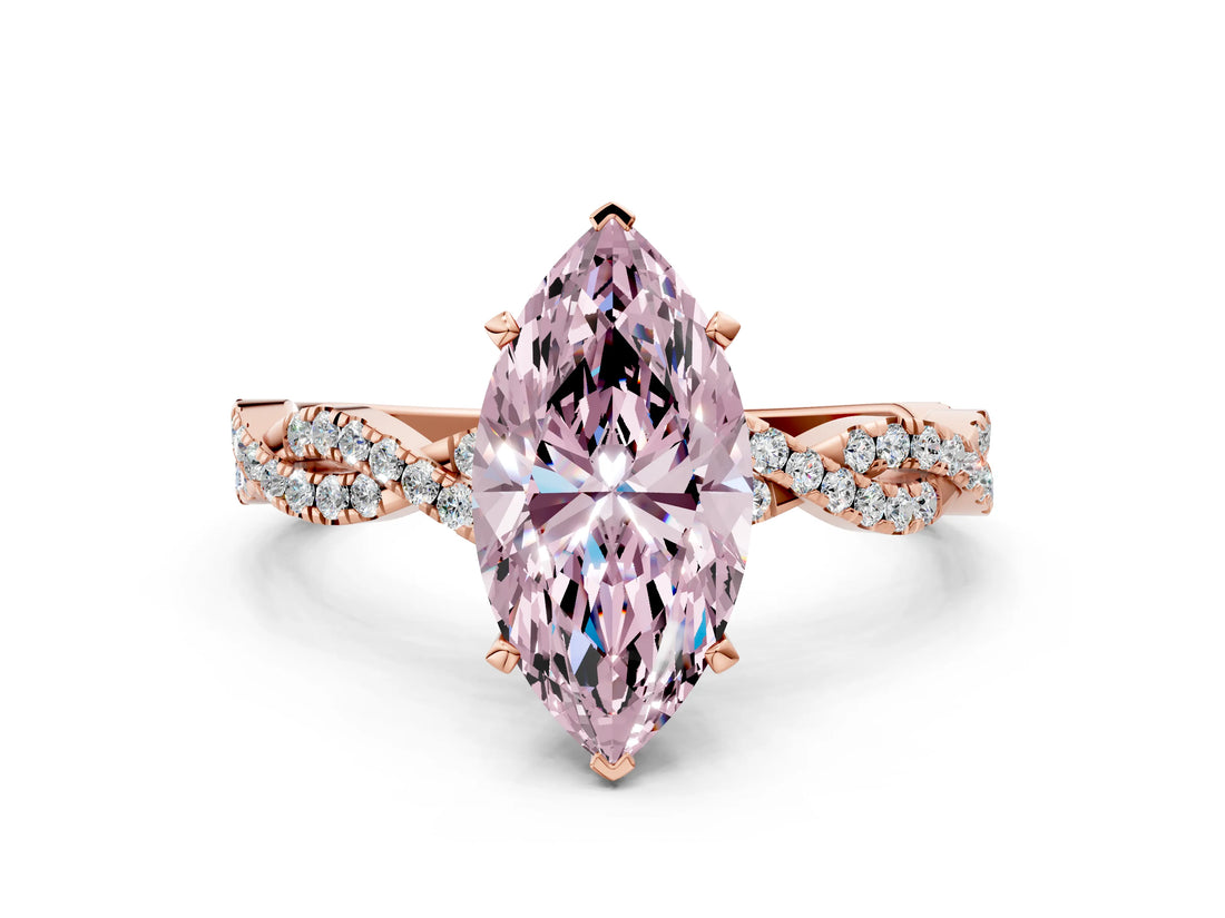 Rose gold Fancy Pink Marquise Cut Solitaire Twisted Pave Band with Four-Prong Setting_3