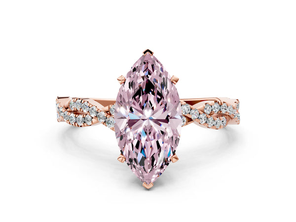Rose gold Fancy Pink Marquise Cut Solitaire Twisted Pave Band with Four-Prong Setting
