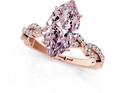 Rose gold Fancy Pink Marquise Cut Solitaire Twisted Pave Band with Four-Prong Setting_4